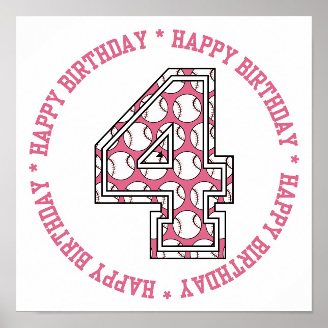 Glückwunsch 4. Geburtstag Baseball Nummer Poster (Vorne)