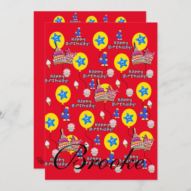 Glückwunsch 4. Geburtstag Einladung Geburtstag #4 (Vorne/Hinten)