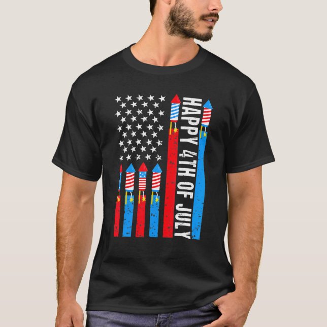 Glückwunsch 4. Juli American Flag Feuerwerk Patrio T-Shirt (Vorderseite)