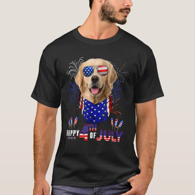 Glückwunsch 4. Juli American Flag Golden Retriever T-Shirt (Vorderseite)