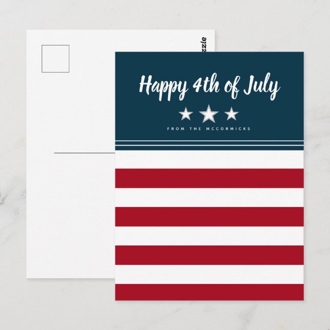 Glückwunsch 4. Juli American Flag Personalisiert Postkarte (Vorne/Hinten)