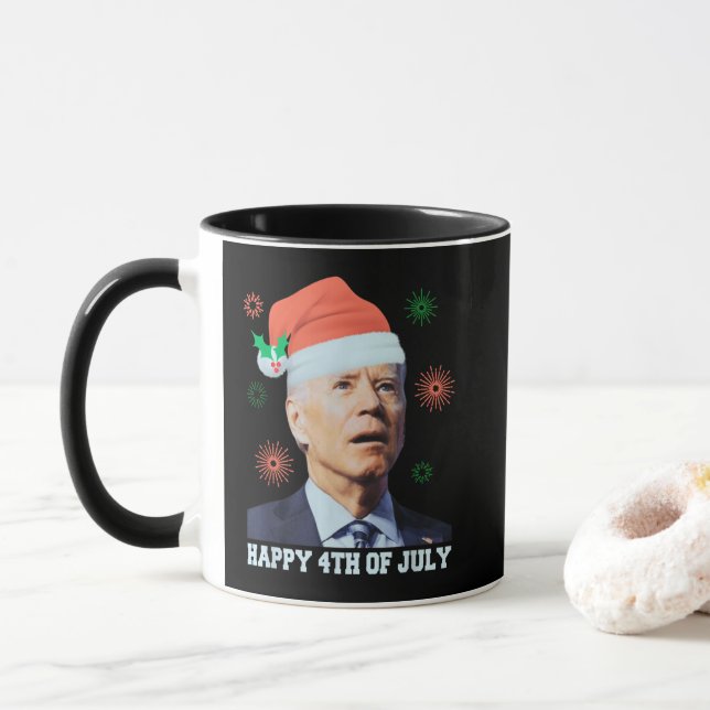 Glückwunsch 4. Juli Biden Weihnachtsfeier Weihnach Tasse (Mit Donut)