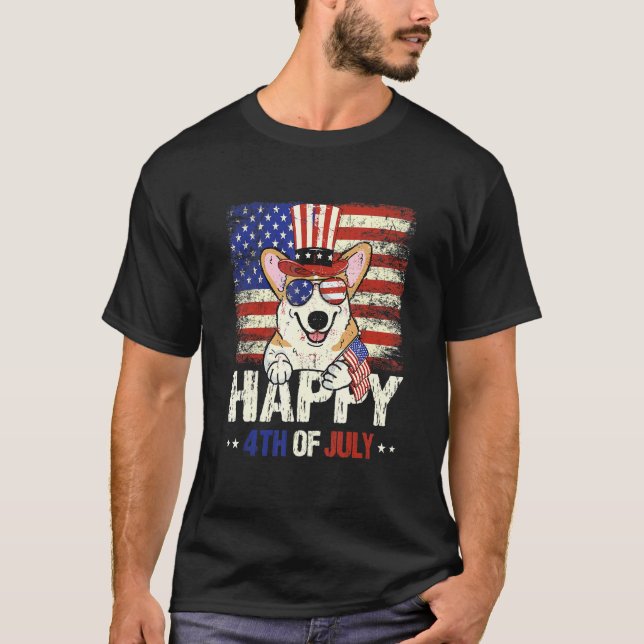 Glückwunsch 4. Juli Corgi T-Shirt (Vorderseite)