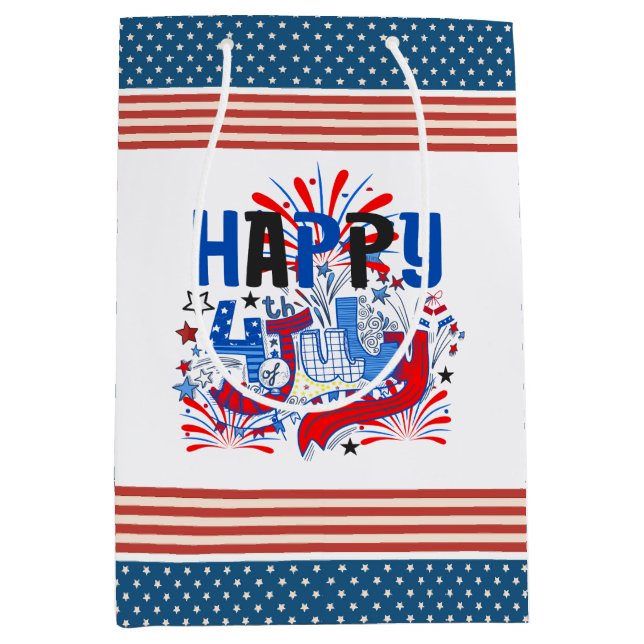 Glückwunsch 4. Juli Fireworks USA-63261 Mittlere Geschenktüte (Vorderseite)