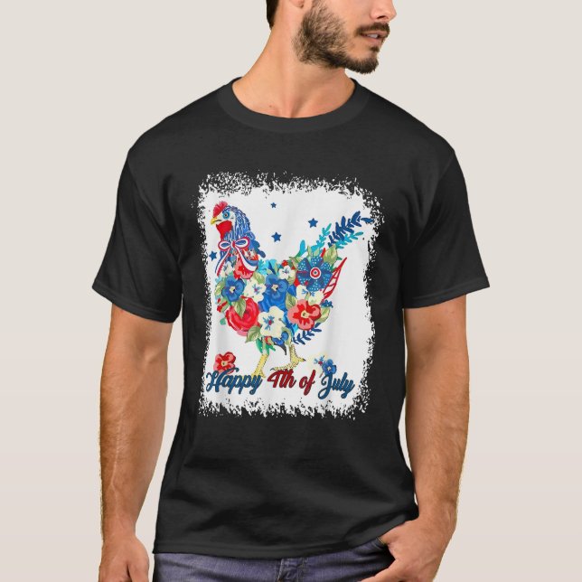 Glückwunsch 4. Juli florale Hühnchen Blume Patriot T-Shirt (Vorderseite)