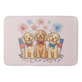 Glückwunsch 4. Juli Goldendoodle Hunde Feuerwerk Badematte