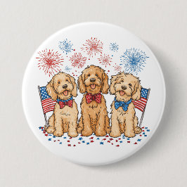 Glückwunsch 4. Juli Goldendoodle Hunde Feuerwerk Button