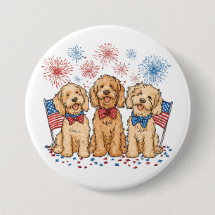 Glückwunsch 4. Juli Goldendoodle Hunde Feuerwerk Button