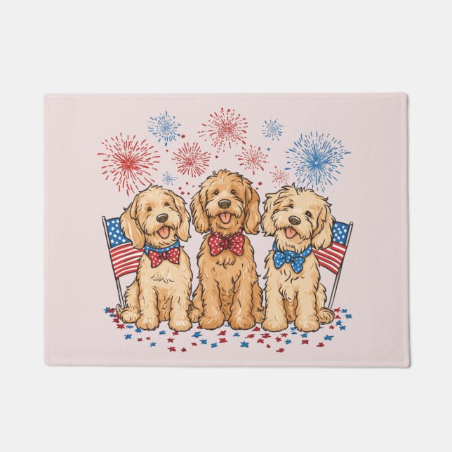 Glückwunsch 4. Juli Goldendoodle Hunde Feuerwerk Fußmatte (Vorderseite)