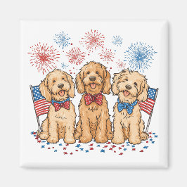 Glückwunsch 4. Juli Goldendoodle Hunde Feuerwerk Magnet