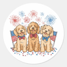Glückwunsch 4. Juli Goldendoodle Hunde Feuerwerk