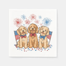 Glückwunsch 4. Juli Goldendoodle Hunde Feuerwerk