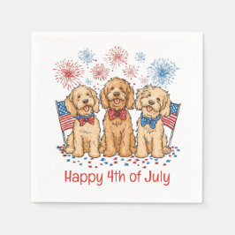 Glückwunsch 4. Juli Goldendoodle Hunde Feuerwerk Serviette