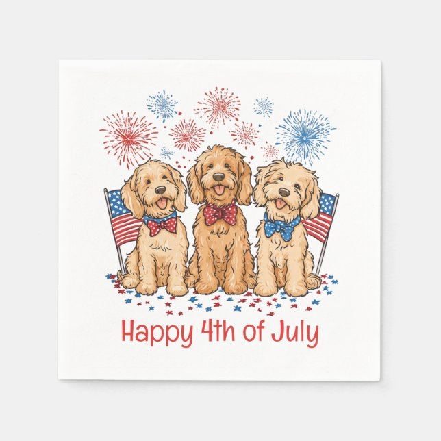 Glückwunsch 4. Juli Goldendoodle Hunde Feuerwerk Serviette (Vorderseite)