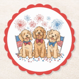 Glückwunsch 4. Juli Goldendoodle Hunde Feuerwerk Untersetzer