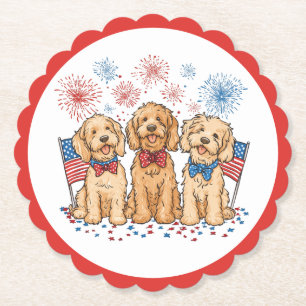 Glückwunsch 4. Juli Goldendoodle Hunde Feuerwerk Untersetzer