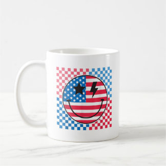 Glückwunsch 4. Juli Groovy Smile Face Red White Bl Kaffeetasse