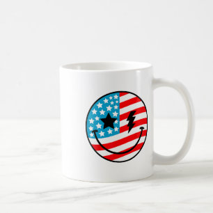 Glückwunsch 4. Juli Groovy Smile Face Red White Bl Kaffeetasse
