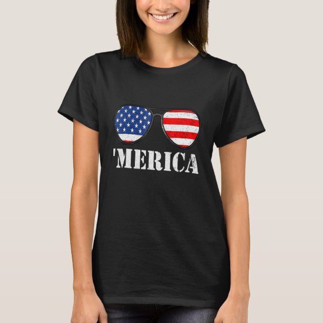 Glückwunsch 4. Juli 'merica Flag Sonnenbrille Patr T-Shirt (Vorderseite)