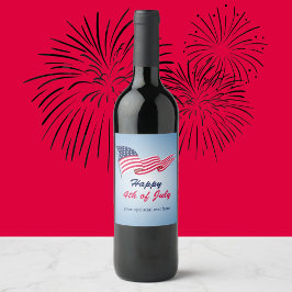 Glückwunsch 4. Juli mit amerikanischer Flagge Weinetikett