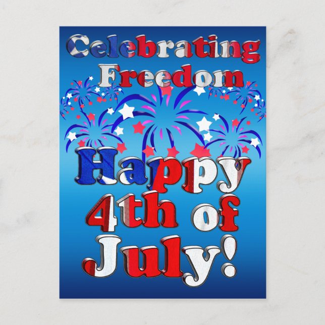 Glückwunsch 4. Juli mit Feuerwerk Postkarte (Vorderseite)