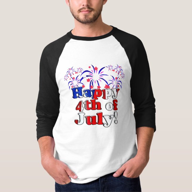 Glückwunsch 4. Juli mit Feuerwerk T-Shirt (Vorderseite)