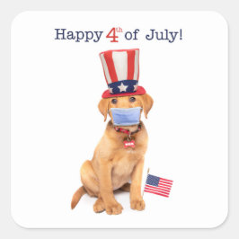 Glückwunsch 4. Juli Niedliche Welpe in Face Mask Quadratischer Aufkleber