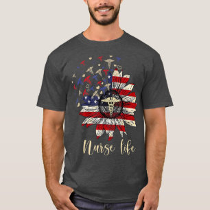 Glückwunsch 4. Juli Nurse Life Crew Sonnenblumen T-Shirt