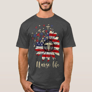 Glückwunsch 4. Juli Nurse Life Crew Sonnenblumen T-Shirt