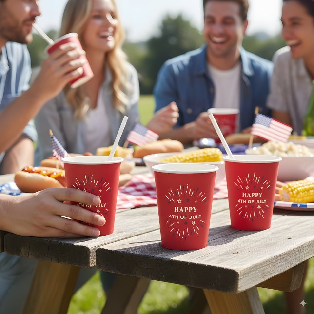 Glückwunsch 4. Juli Party Red White Blue Feuerwerk Pappbecher (Von Creator hochgeladen)