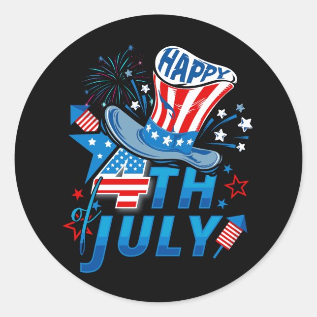 Glückwunsch 4. Juli Patriotic American Flag Indepe Runder Aufkleber (Vorderseite)