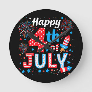 Glückwunsch 4. Juli Patriotic American Flag USA Runde Wanduhr