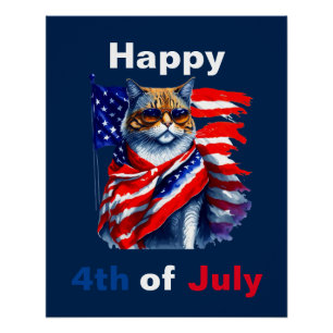 Glückwunsch 4. Juli Patriotic Katze American Flag Poster