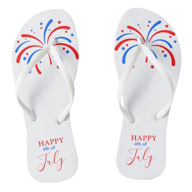 Glückwunsch 4. Juli Patriotische Feuerwerke Flip Flops (Fußbett)