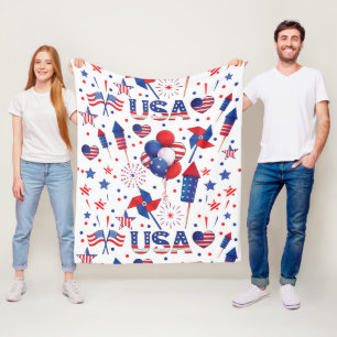 Glückwunsch 4. Juli Red Blue Niedliches Party Fleecedecke