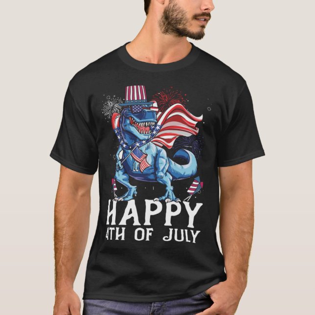 Glückwunsch 4. Juli T-Rex Dino Patriotic Niedlich  T-Shirt (Vorderseite)