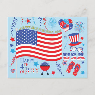 Glückwunsch 4. Juli US Flagge Grafik/blau Postkarte