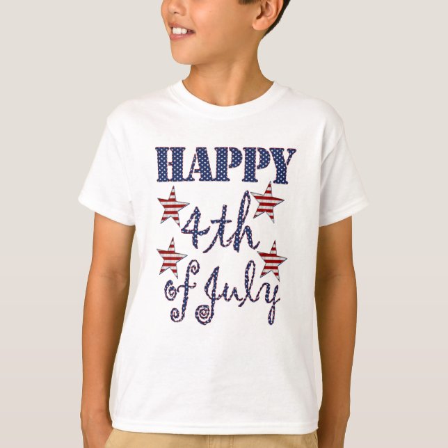 Glückwunsch 4. Juli US Flagge Typografie T-Shirt (Vorderseite)