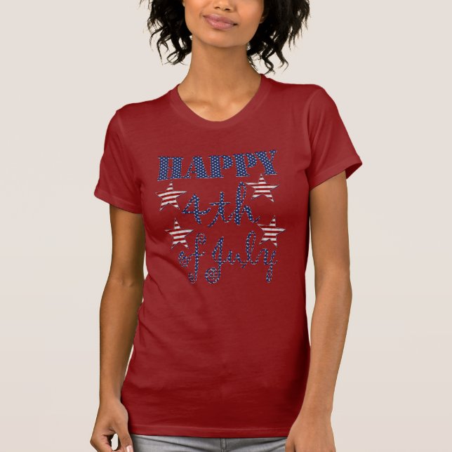 Glückwunsch 4. Juli US Flagge Typografie T-Shirt (Vorderseite)