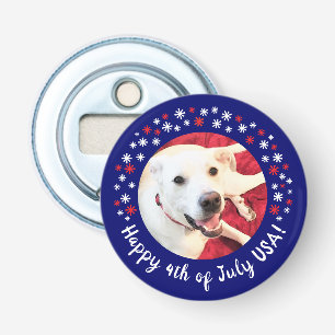 Glückwunsch 4. Juli USA Funny Smiling Dog Foto Blu Flaschenöffner