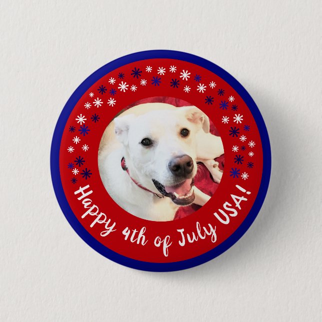 Glückwunsch 4. Juli USA Funny Smiling Dog Foto Button (Vorderseite)