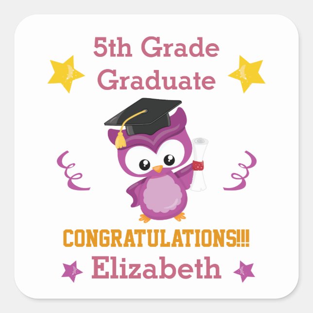 Glückwunsch 5. Klasse Quadratischer Aufkleber (Vorderseite)