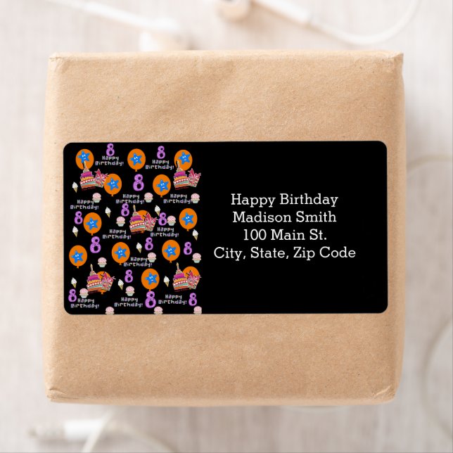 Glückwunsch 8. Geburtstagsadresse Labels, schwarz (Insitu)