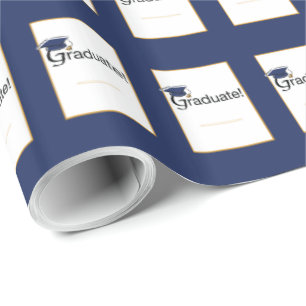 Glückwunsch Absolvent, Hut, Quaste, Blau, Gold Geschenkpapier