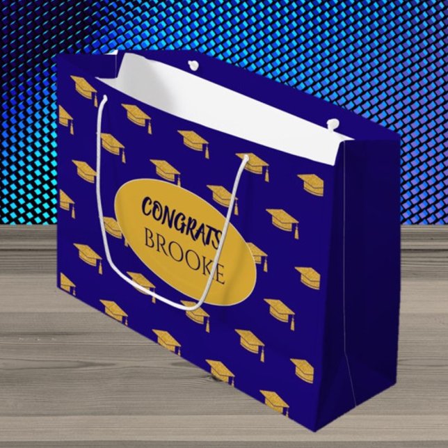 Glückwunsch, Absolvent! Personalisierte blaue Gesc Große Geschenktüte (Von Creator hochgeladen)