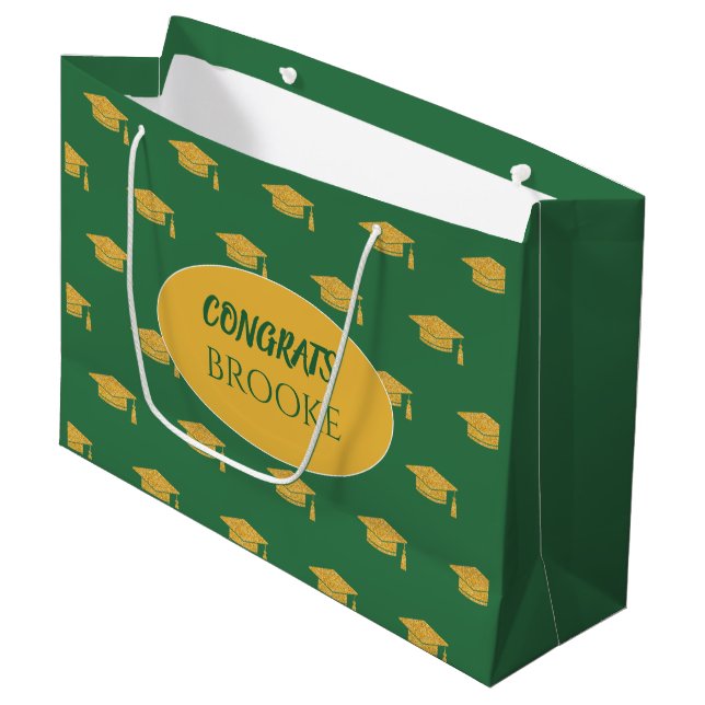 Glückwunsch, Absolvent! Personalisierte grüne Gesc Große Geschenktüte (Vorderseite Schrägansicht)