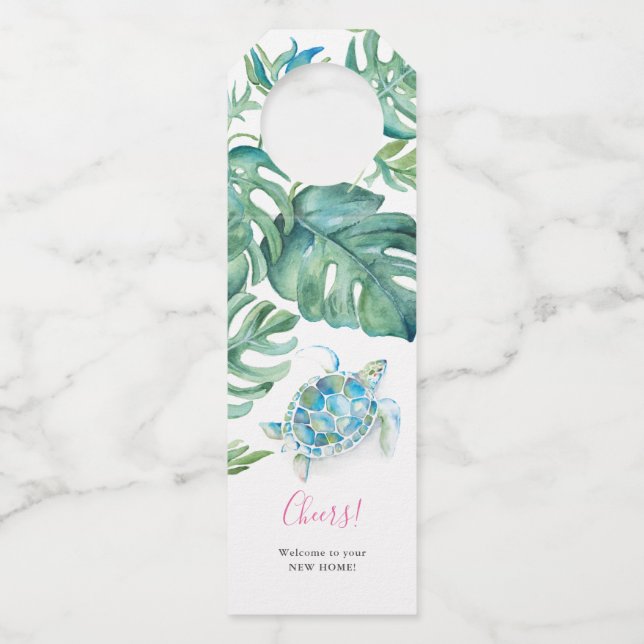 Glückwunsch auf Ihrer neuen Zuhause Tropenweinmark Flaschenanhänger (Vorderseite)