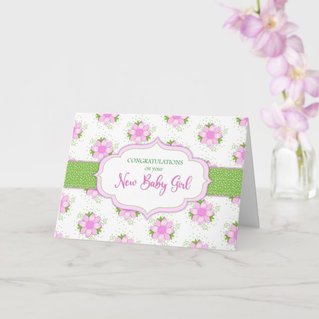 Glückwunsch Baby Girl Soft Pink Daisy Blume Karte (Orchidee)