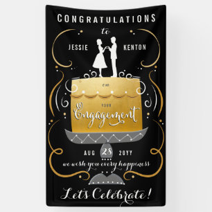 Glückwunsch Black and Gold Engagement Party Banner