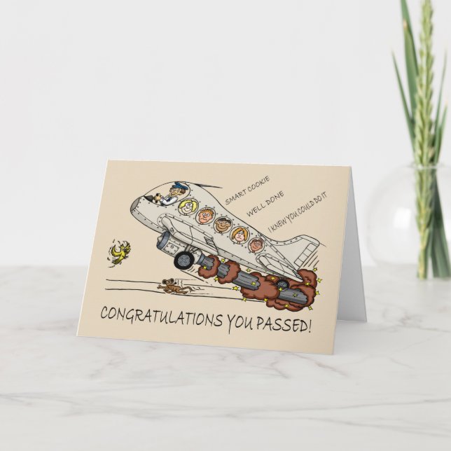 Glückwunsch-Cartoon-Karikatur des neuen Piloten Karte (Vorderseite)